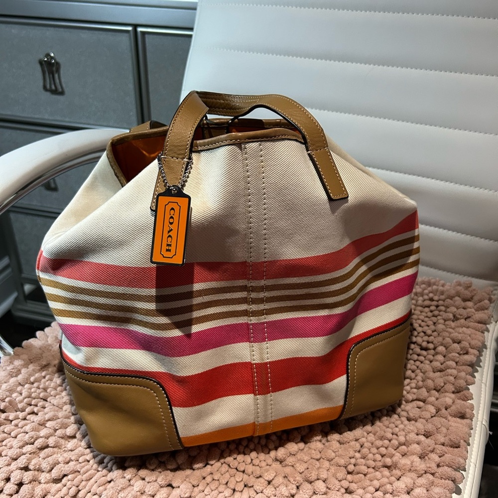 Coach Striped Canvas Tote Bag